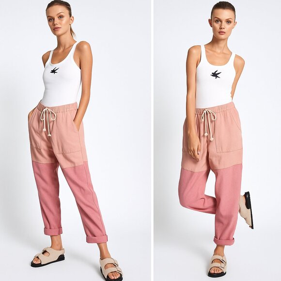 One Teaspoon Envious Shabbies Boyfriend Drawstring Jeans Pink Patchwork Preppy - Picture 1 of 10